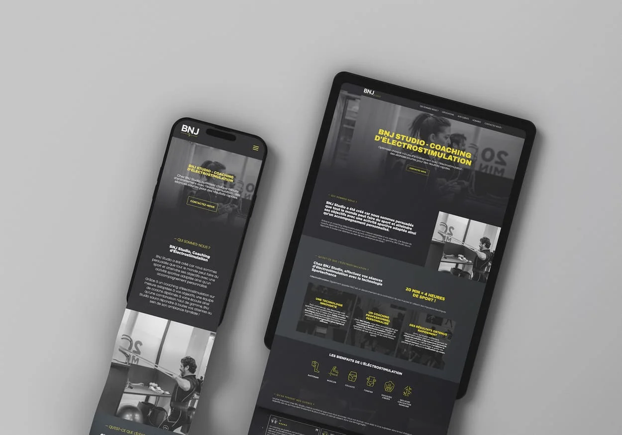 alt="Site Web bnjstudio.fr sur une tablette et un téléphone"