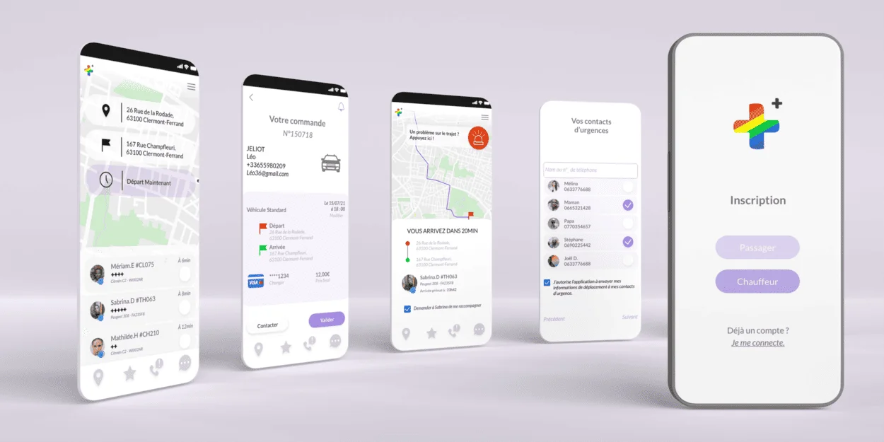 alt="Webdesign +SAFE Application mobile de VTC côté passagers"
