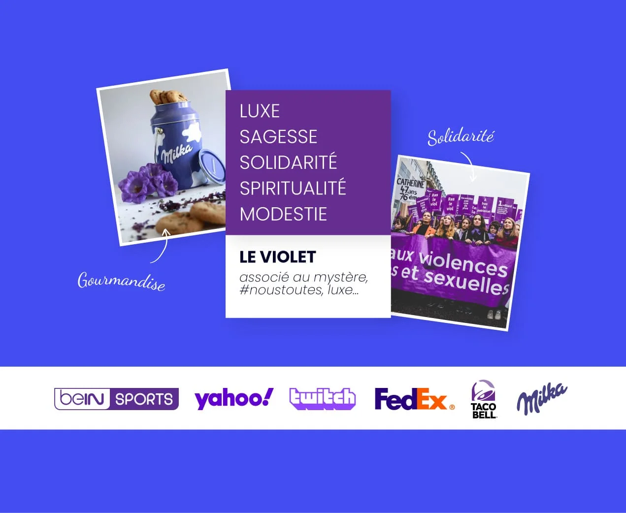 alt="La signification de la couleur violette avec des logos de marques violets"