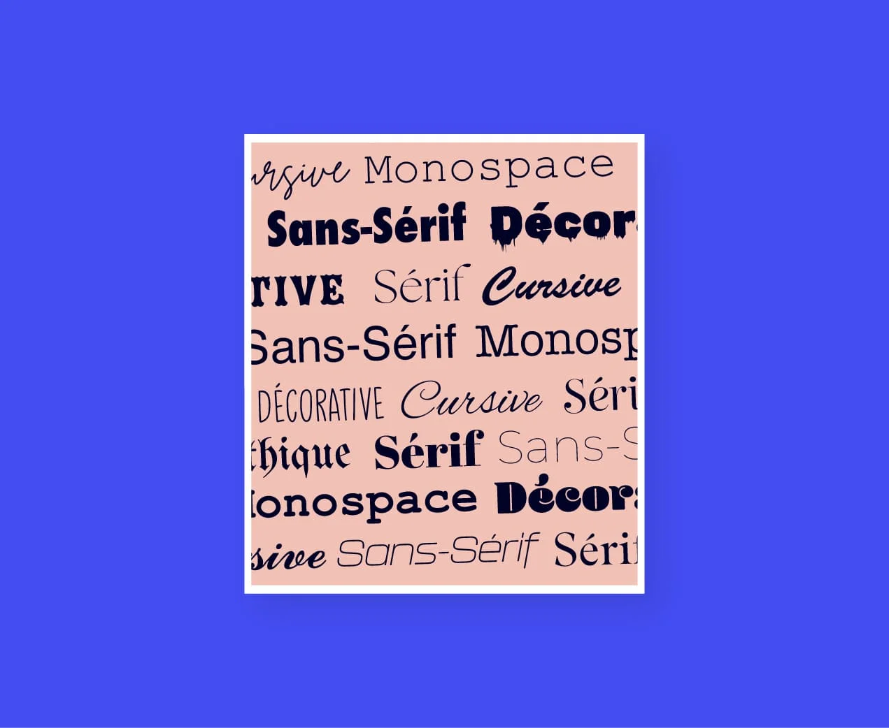 alt="Différentes familles de typographies dans un polaroïd"